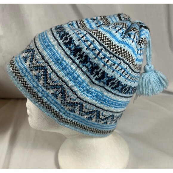 Vtg Columbia Winter Pom Beanie Unisex One Size Hat Beanie Cap Blue Wool Blend - Picture 2 of 7